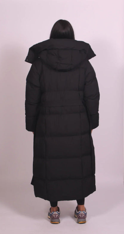 Felicity | Women's Long Belted Puffer Coat with Hood