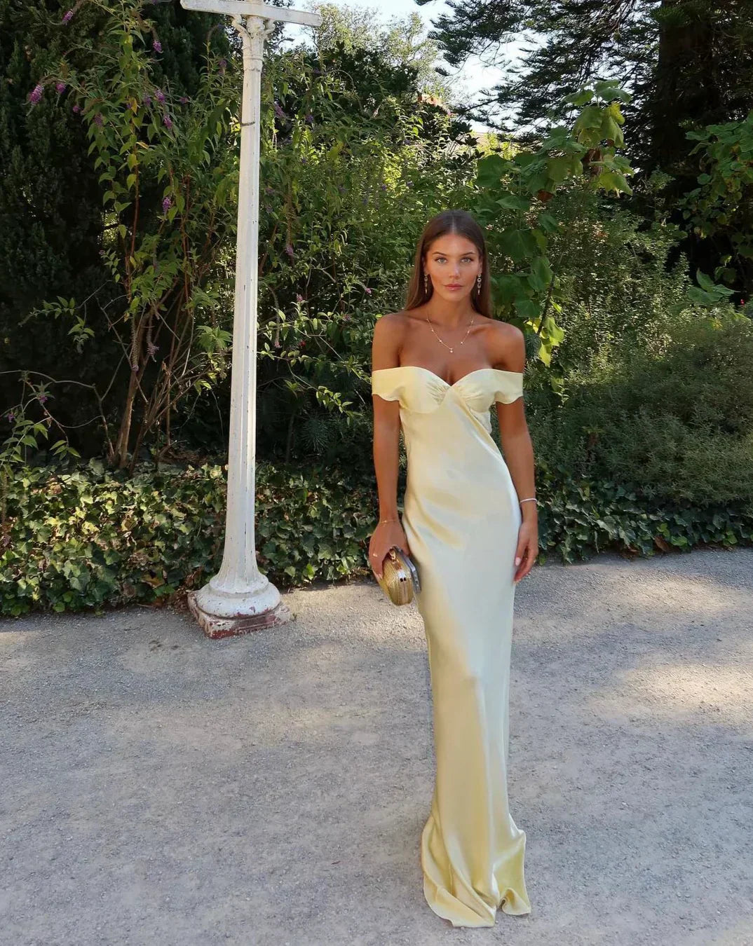 Dorelia | Women’s Off-Shoulder Satin Wedding Guest Maxi Dress