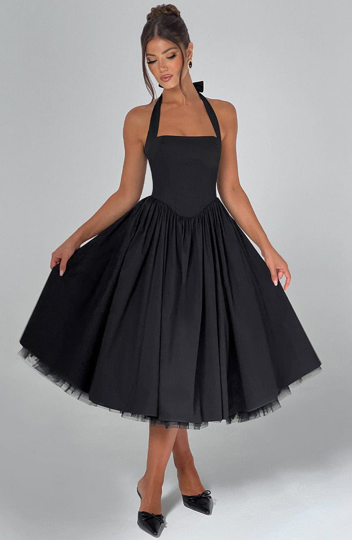 Isla | Women Chic Wedding Guest Halterneck Midi Dress