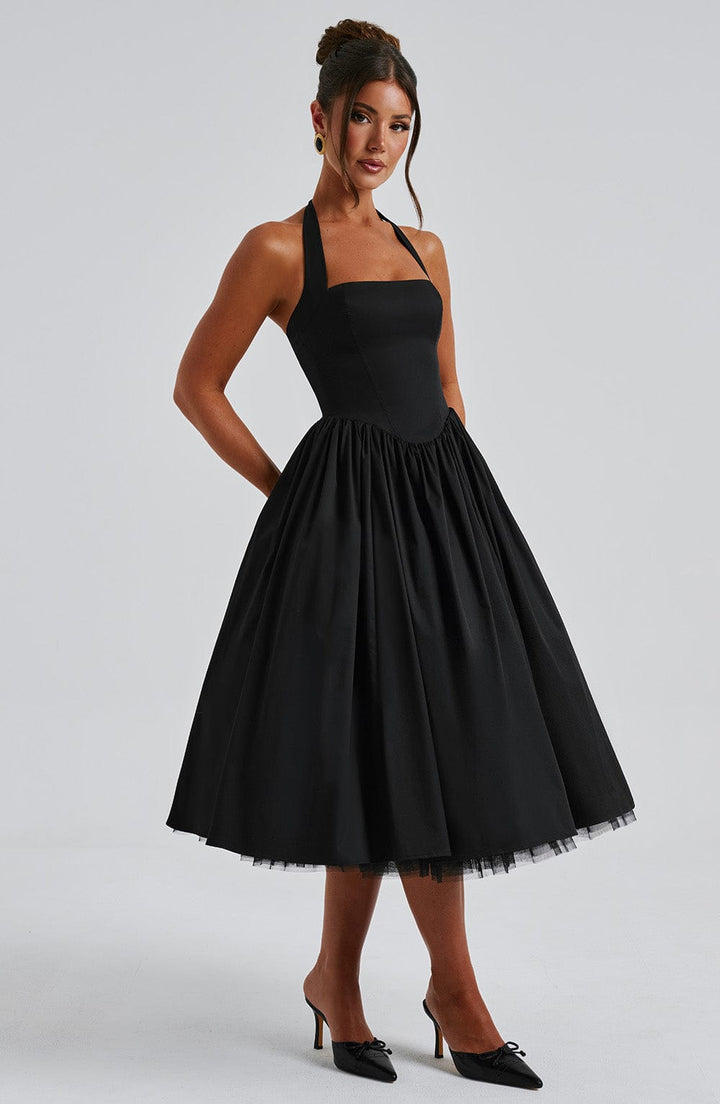 Isla | Women Chic Wedding Guest Halterneck Midi Dress