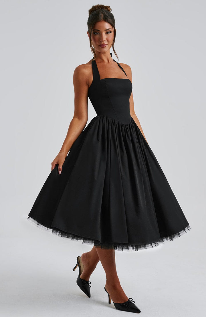Isla | Women Chic Wedding Guest Halterneck Midi Dress