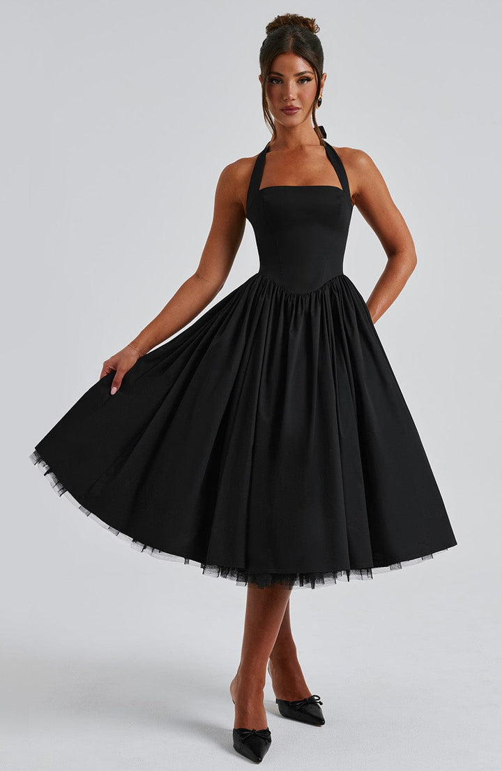 Isla | Women Chic Wedding Guest Halterneck Midi Dress