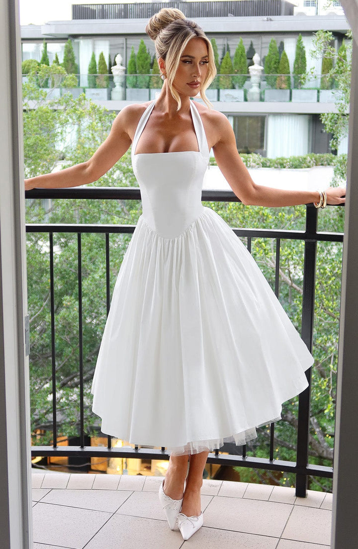 Isla | Women Chic Wedding Guest Halterneck Midi Dress