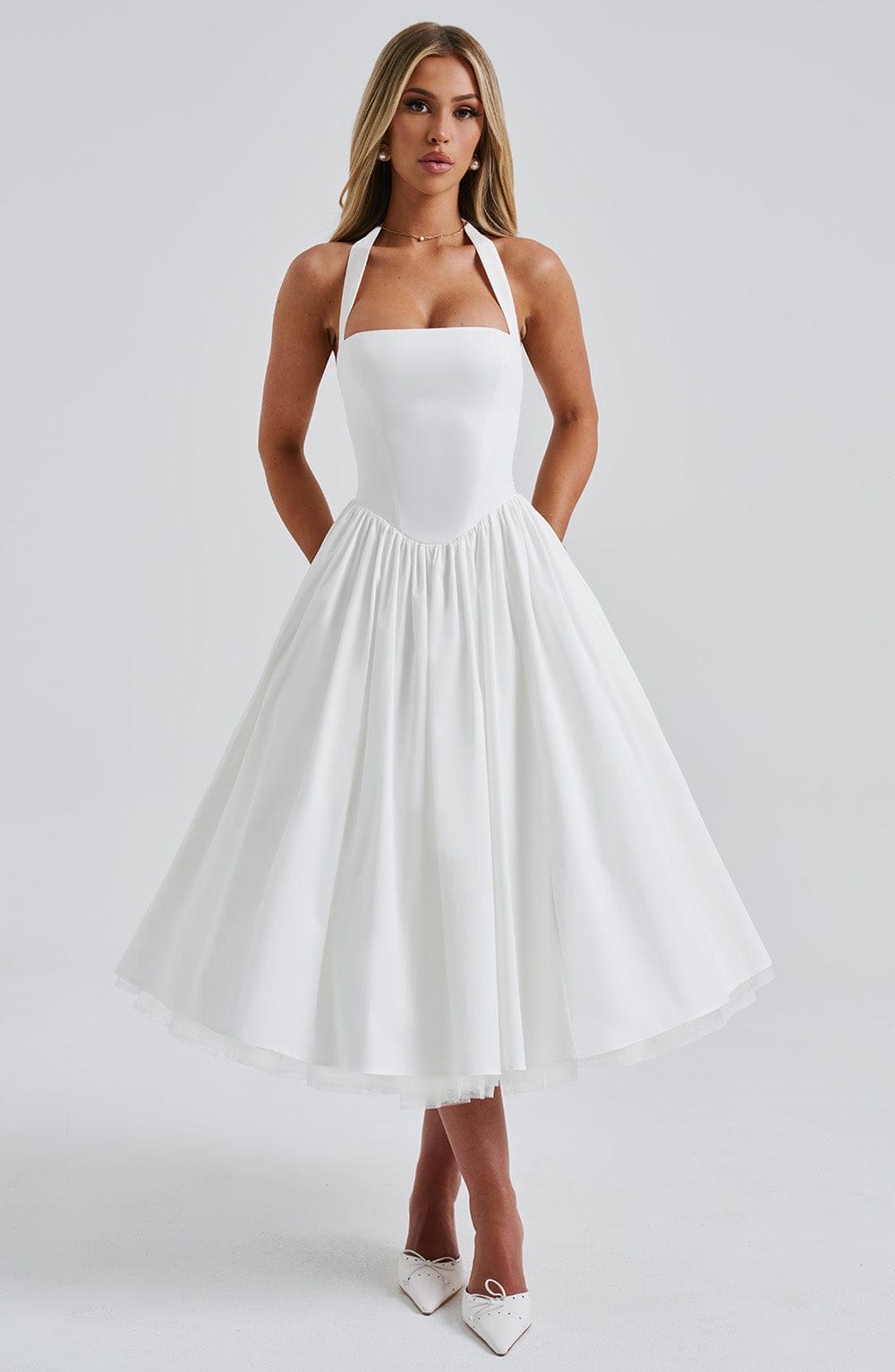 Isla | Women Chic Wedding Guest Halterneck Midi Dress