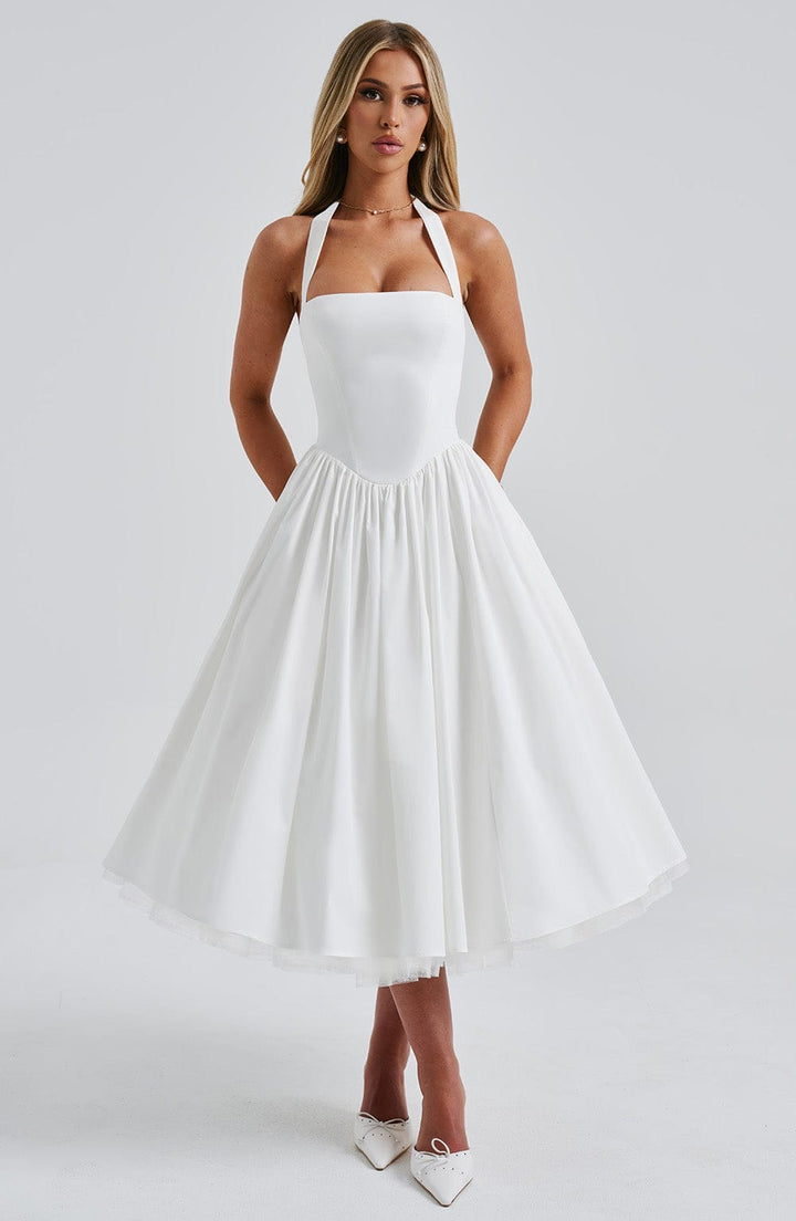 Isla | Women Chic Wedding Guest Halterneck Midi Dress