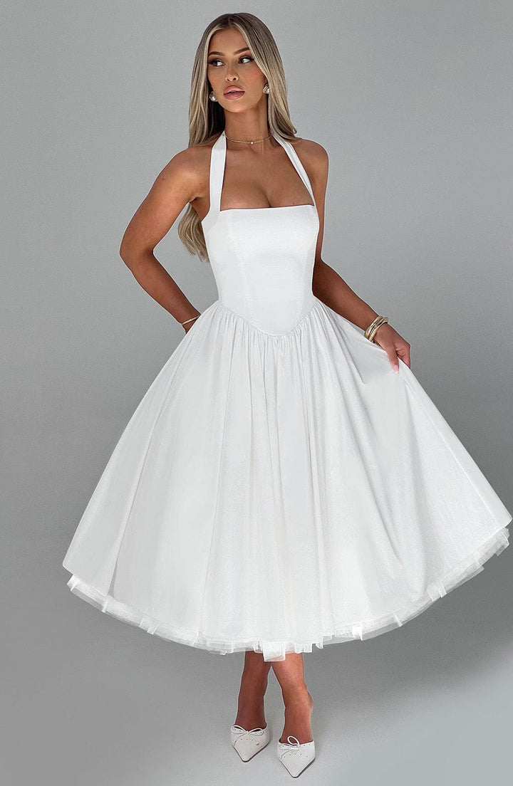 Isla | Women Chic Wedding Guest Halterneck Midi Dress