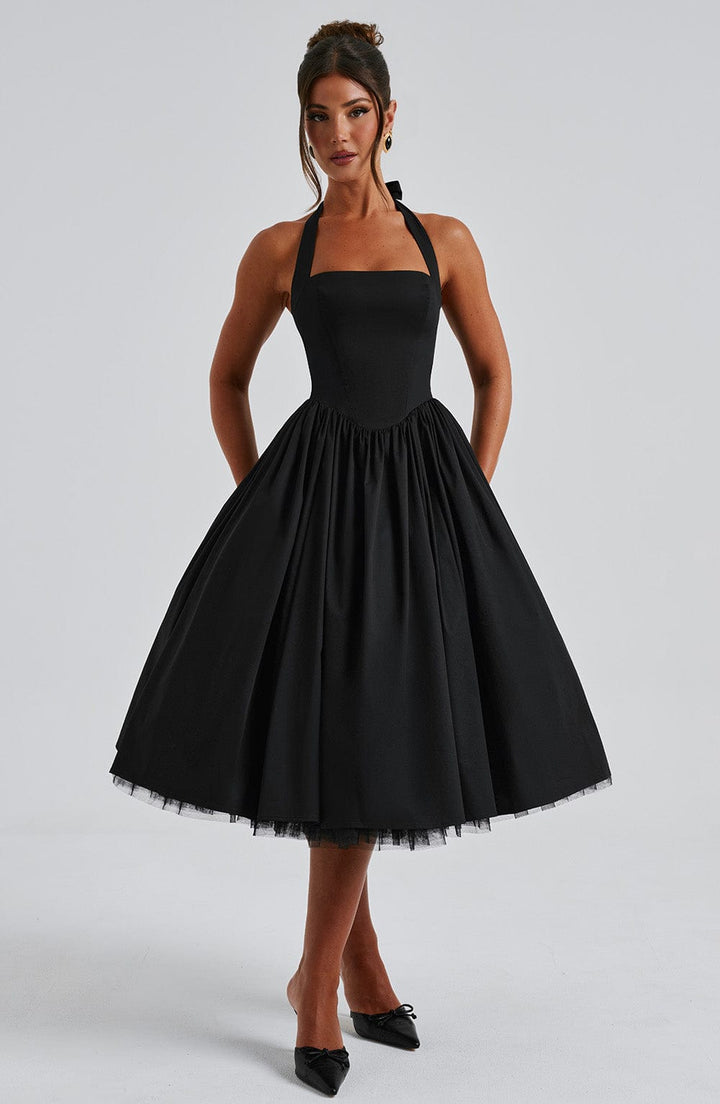 Isla | Women Chic Wedding Guest Halterneck Midi Dress