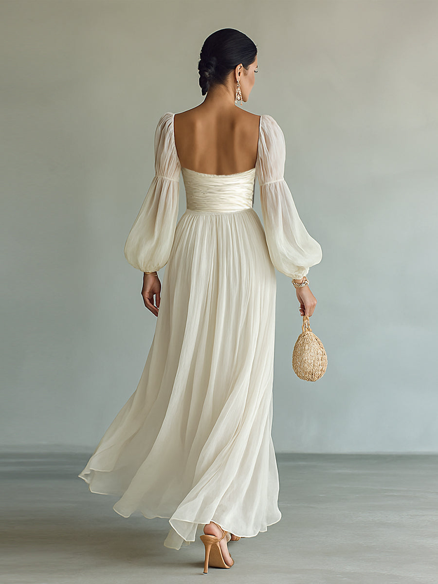 Maya | Women's Square Neck Long Sleeve Waist Maxi Dress