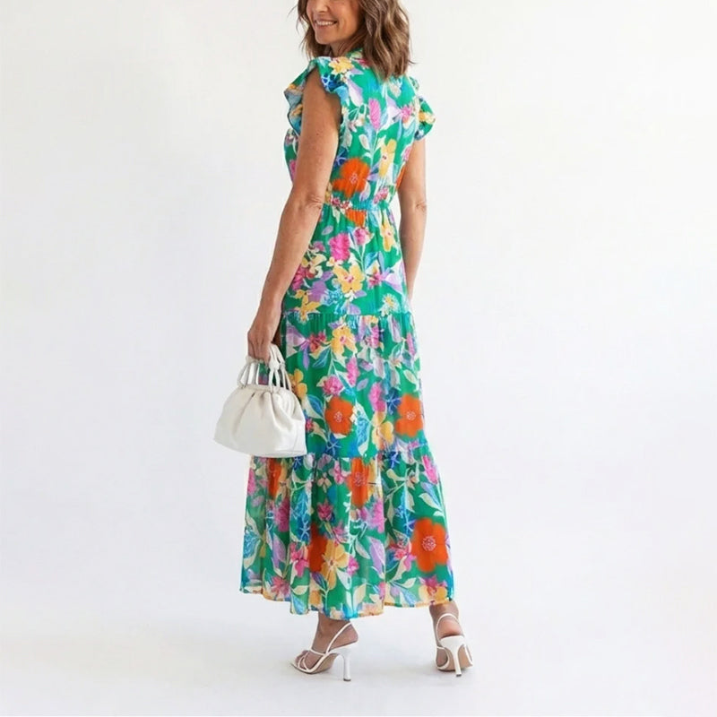 Nadia | Women's Floral V-Neck Ruffle Sleeve Dress
