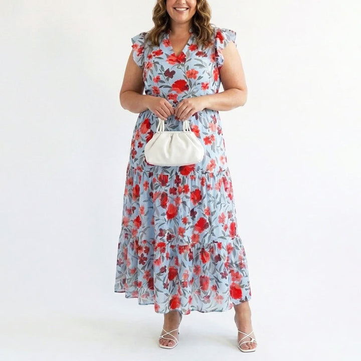 Nadia | Women's Floral V-Neck Ruffle Sleeve Dress