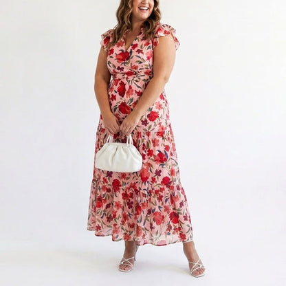 Nadia | Women's Floral V-Neck Ruffle Sleeve Dress