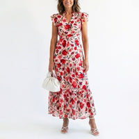 Nadia | Women's Floral V-Neck Ruffle Sleeve Dress