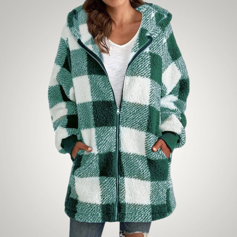 Heidi | Women's Long Checkered Hooded Jacket