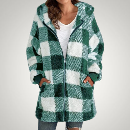 Heidi | Women's Long Checkered Hooded Jacket