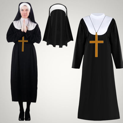 Sierra | Women's Nun Halloween Costume with Habit, Headscarf and Cross