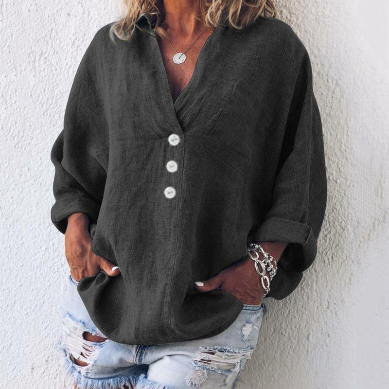 Olive | Women’s Summer V-Neck Linen Blouse