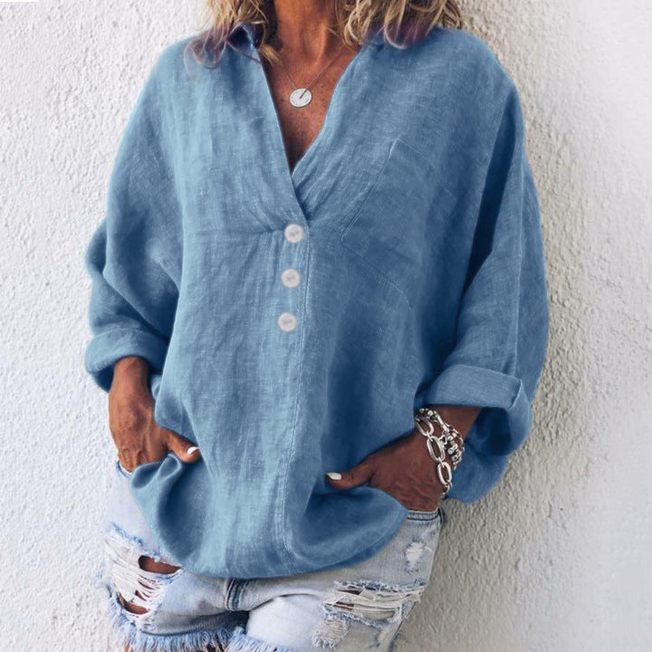 Olive | Women’s Summer V-Neck Linen Blouse