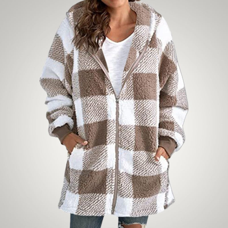 Heidi | Women's Long Checkered Hooded Jacket