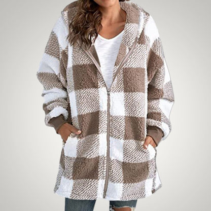 Heidi | Women's Long Checkered Hooded Jacket