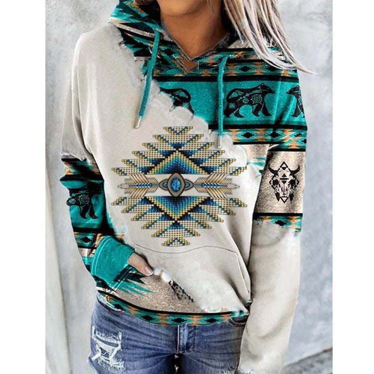 Piper | Women’s Kangaroo Pocket Aztec Print Hoodie