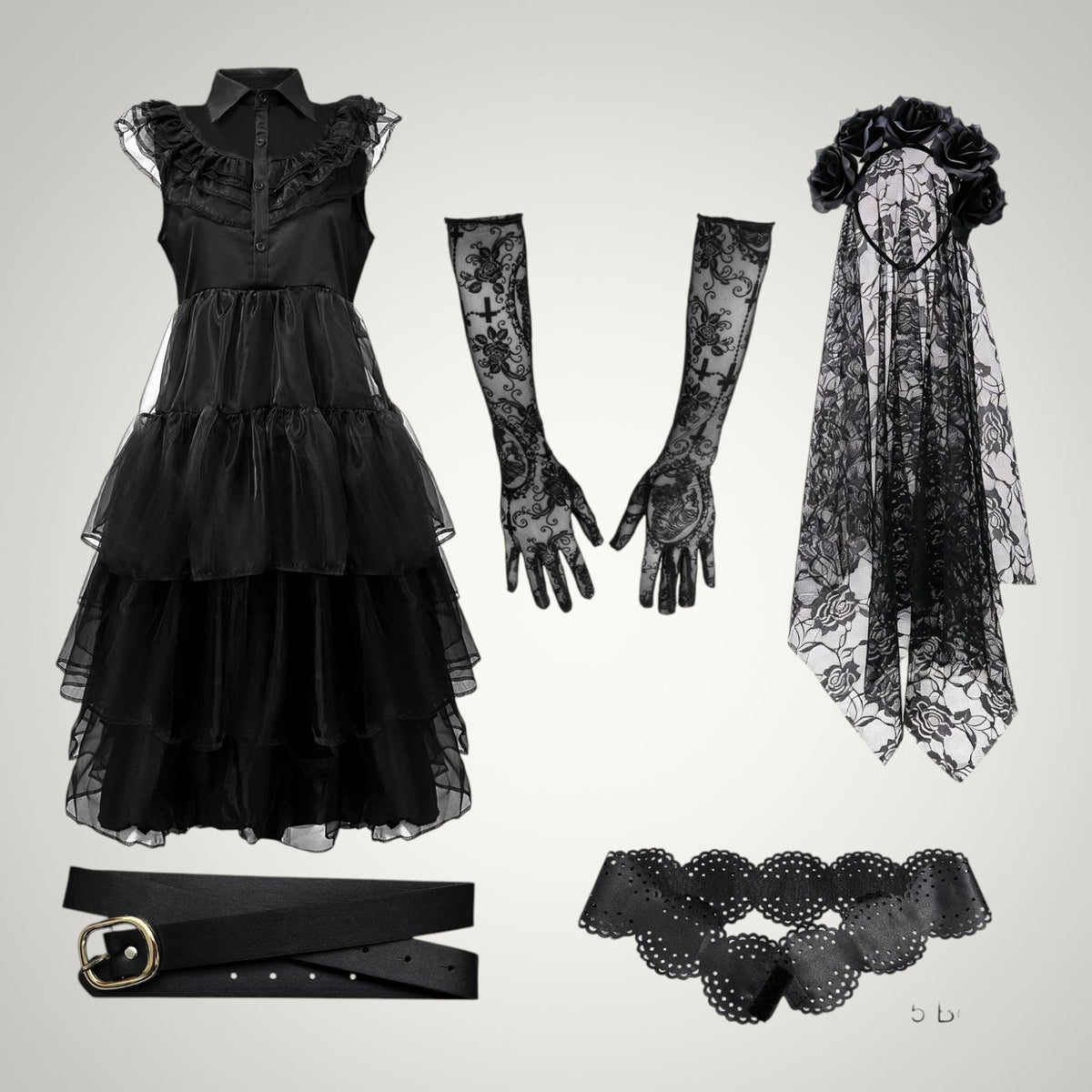 Ella | Women's Gothic Ghost Bride Halloween Costume with Veil and Tiered Dress