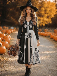Women's Fit and Flare Halloween Skeleton Dress