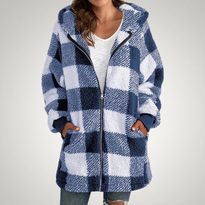 Heidi | Women's Long Checkered Hooded Jacket