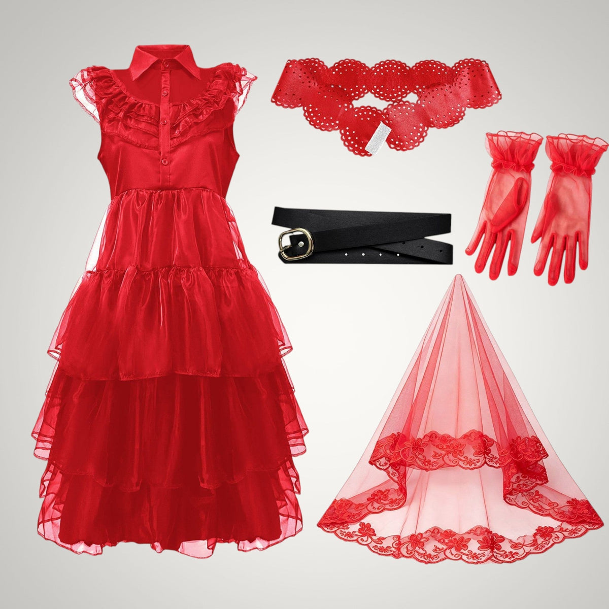 Wren | Women's Gothic Bloody Zombie Bride Halloween Costume with Veil and Tiered Dress
