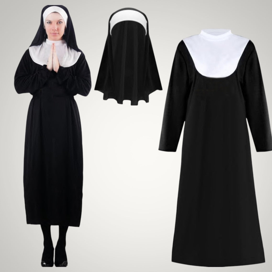 Sierra | Women's Nun Halloween Costume with Habit, Headscarf and Cross