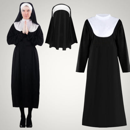 Sierra | Women's Nun Halloween Costume with Habit, Headscarf and Cross