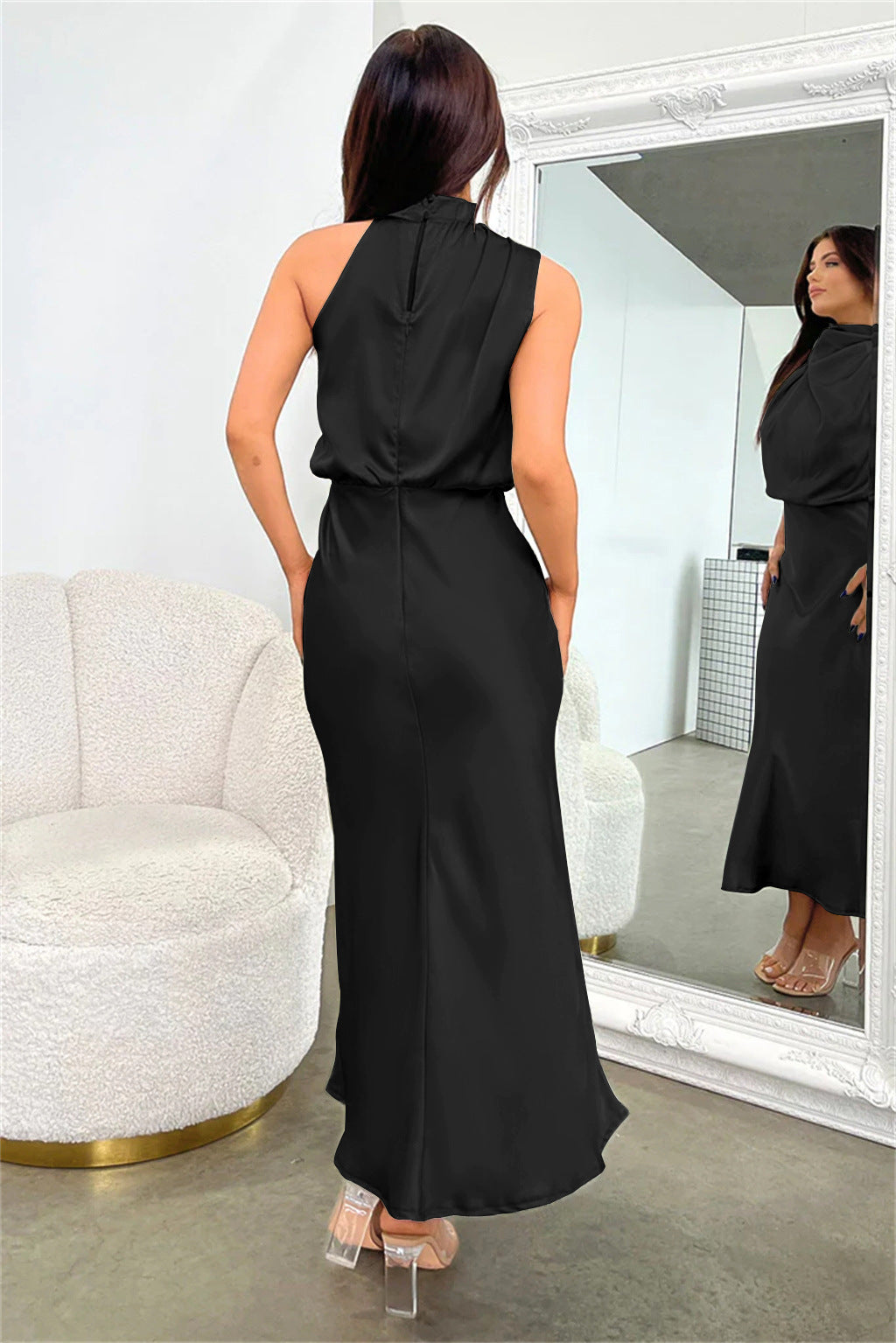 Nancy | Women's Halter Midi Wedding Guest Dress