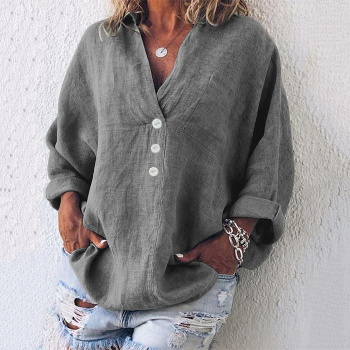Olive | Women’s Summer V-Neck Linen Blouse