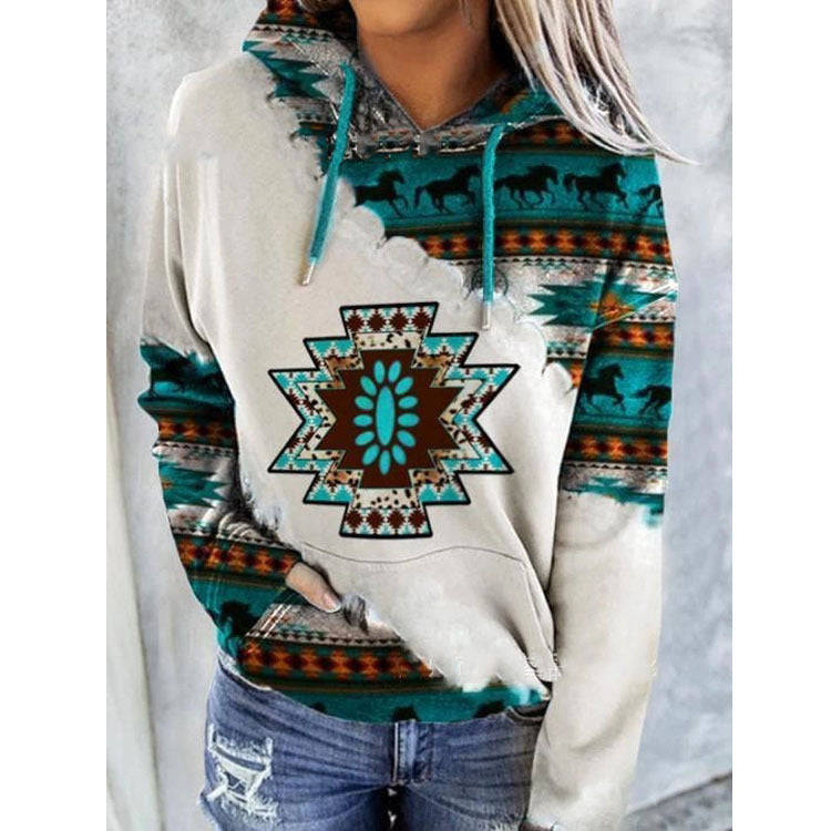 Piper | Women’s Kangaroo Pocket Aztec Print Hoodie