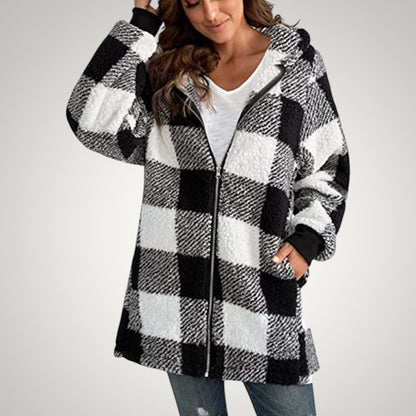 Heidi | Women's Long Checkered Hooded Jacket