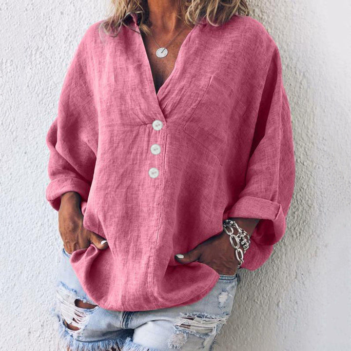 Olive | Women’s Summer V-Neck Linen Blouse