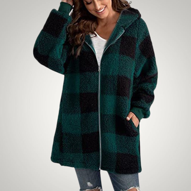 Heidi | Women's Long Checkered Hooded Jacket