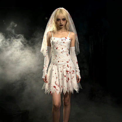 Madison | Women's Bloody Ghost Bride Halloween Costume with Veil and Corset Dress