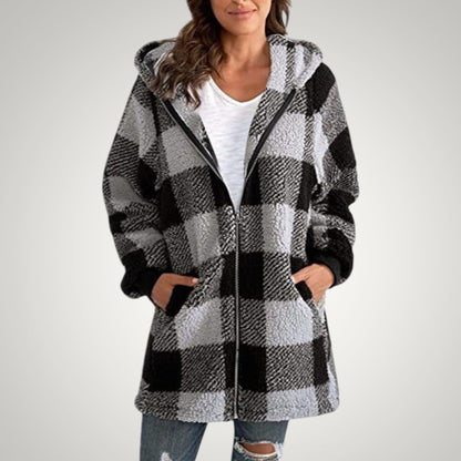 Heidi | Women's Long Checkered Hooded Jacket