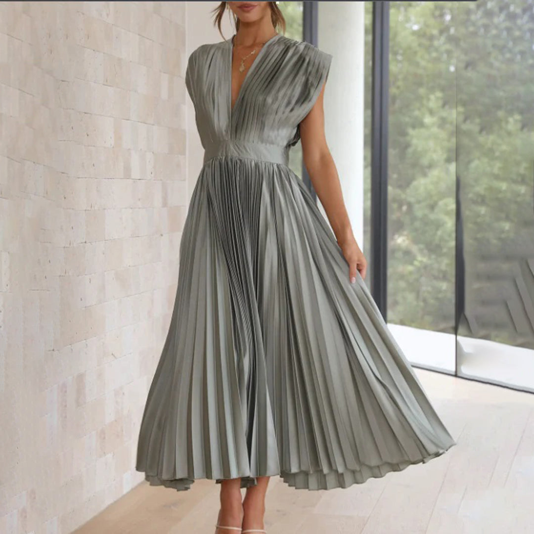 Scarla | Women’s V-neck Pleated Maxi Dress