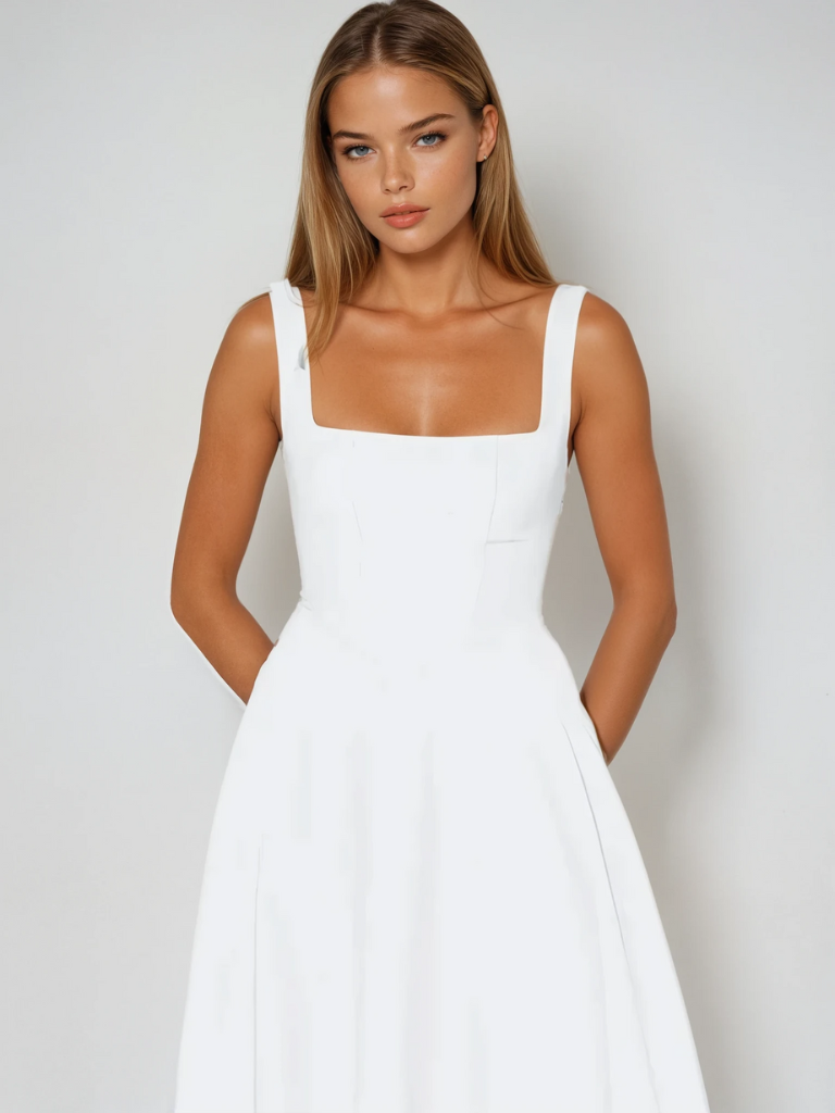 Joanna | Women’s Classic Wide Strap Midi Dress
