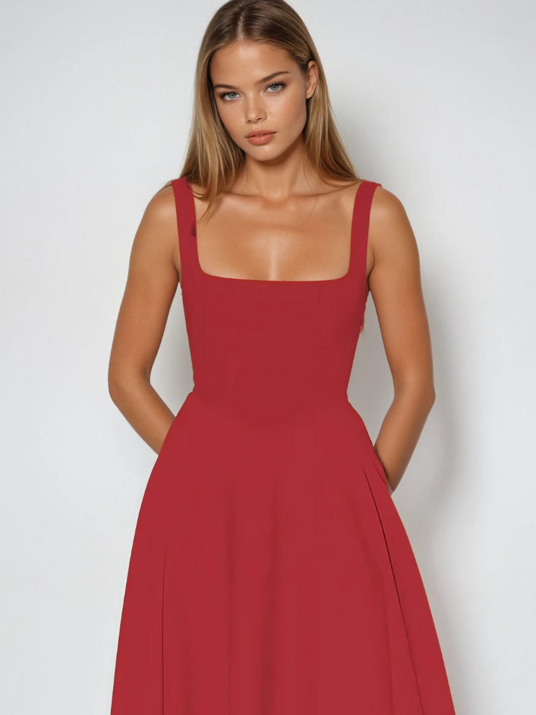 Joanna | Women’s Classic Wide Strap Midi Dress