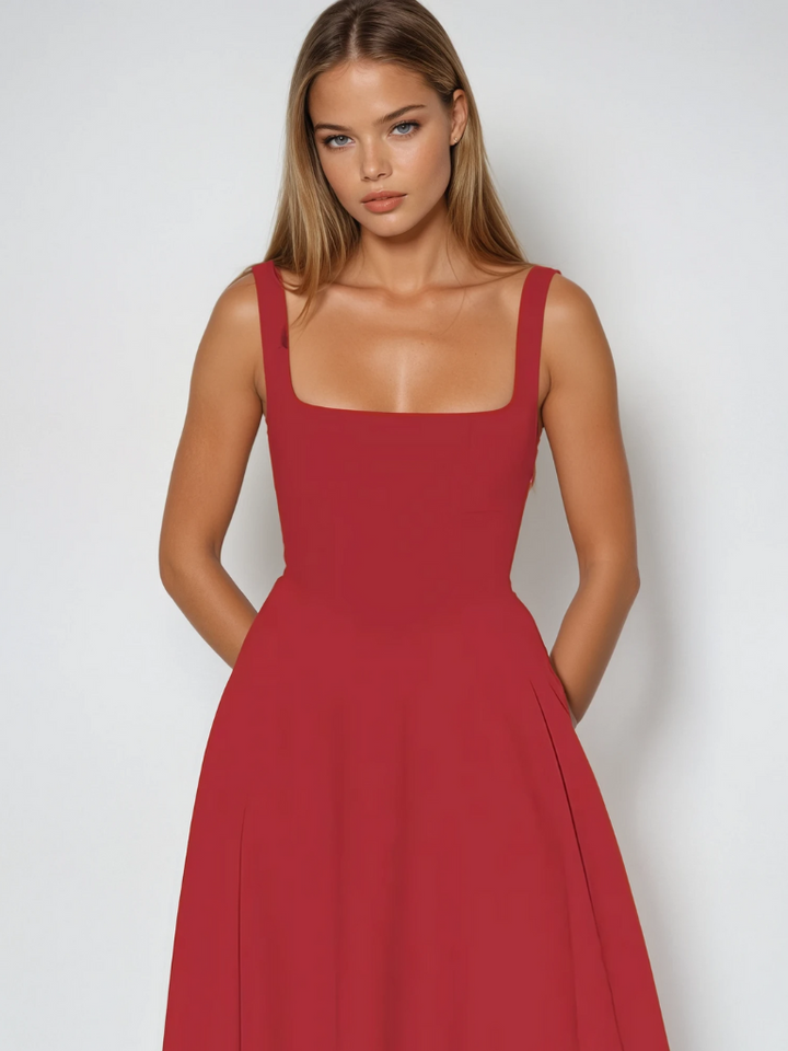 Joanna | Women’s Classic Wide Strap Midi Dress