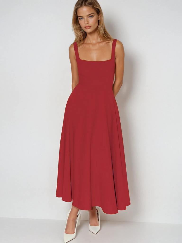 Joanna | Women’s Classic Wide Strap Midi Dress