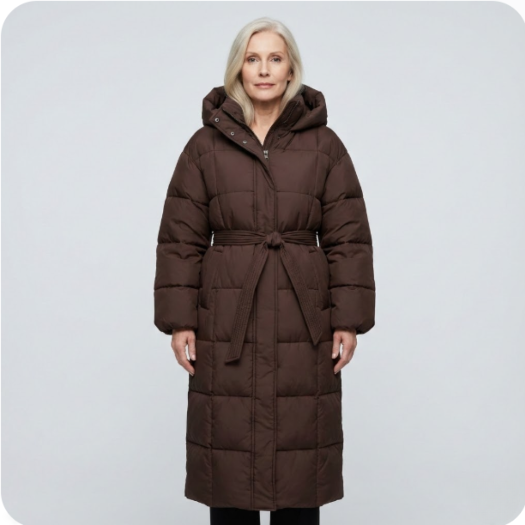 Felicity | Women's Long Belted Puffer Coat with Hood