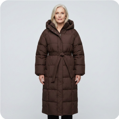 Felicity | Women's Long Belted Puffer Coat with Hood