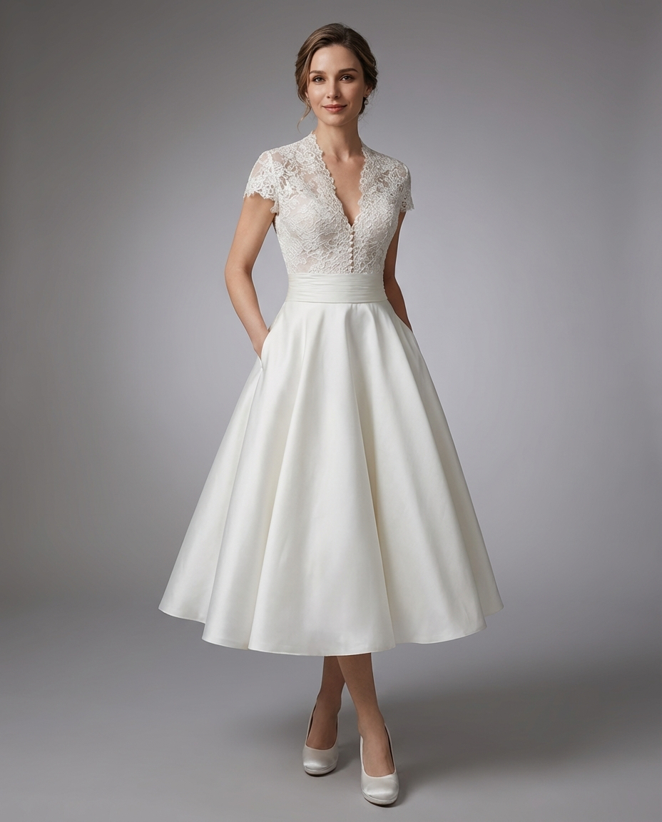 Kavelyra | Women’s V-Neck Lace Midi Wedding Guest Dress