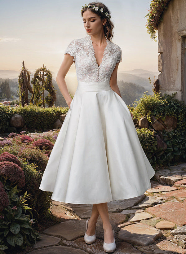 Sophia | Women’s V-Neck Lace Midi Wedding Guest Dress