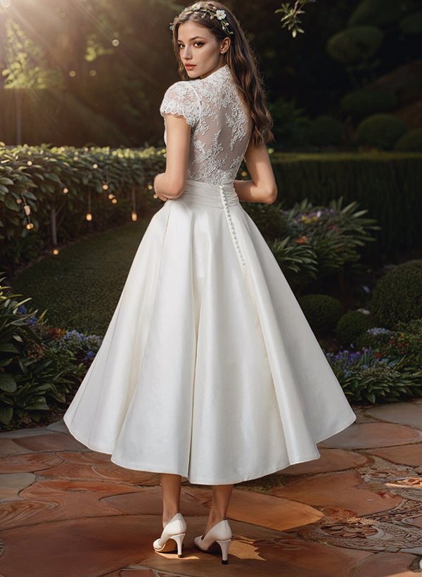 Sophia | Women’s V-Neck Lace Midi Wedding Guest Dress