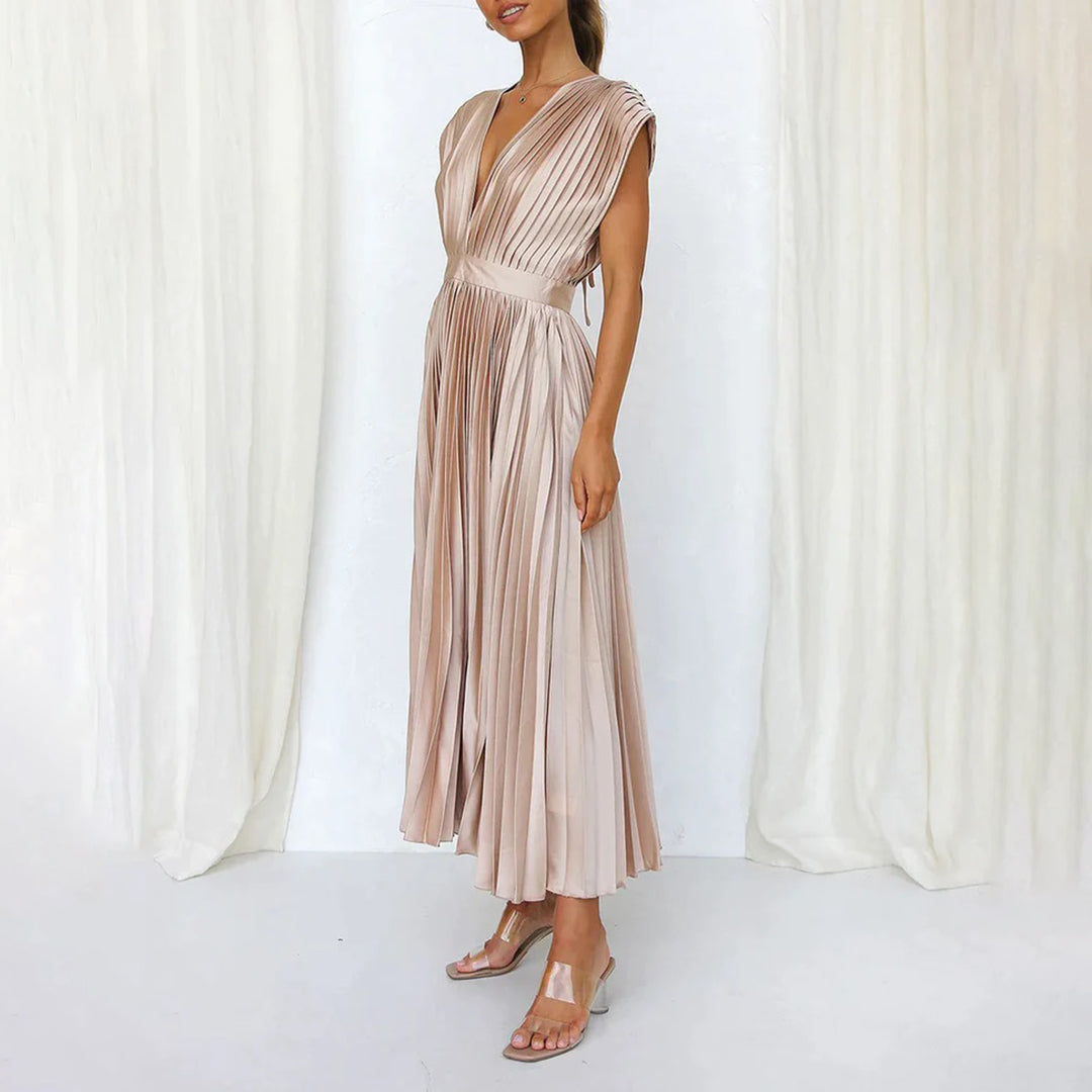 Scarla | Women’s V-neck Pleated Maxi Dress