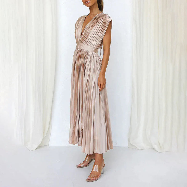 Scarla | Women’s V-neck Pleated Maxi Dress